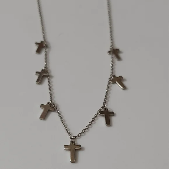 925 sterling silver cross charms necklace 18" euc dainty chain crosses religious - Picture 5 of 7